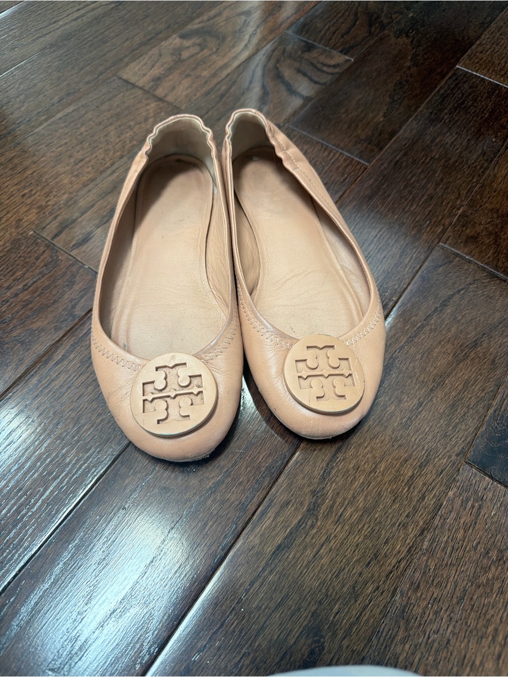 Tory Burch Beige Leather Logo Ballet Flats